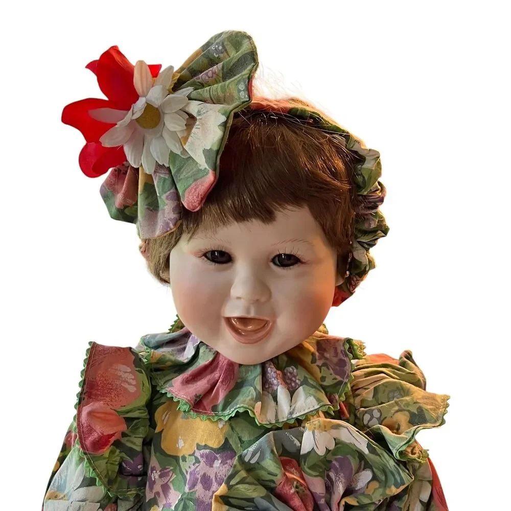 Vintage Marie Osmond Porcelain Toddler Series Doll Floral Dress Jewelry Boxed